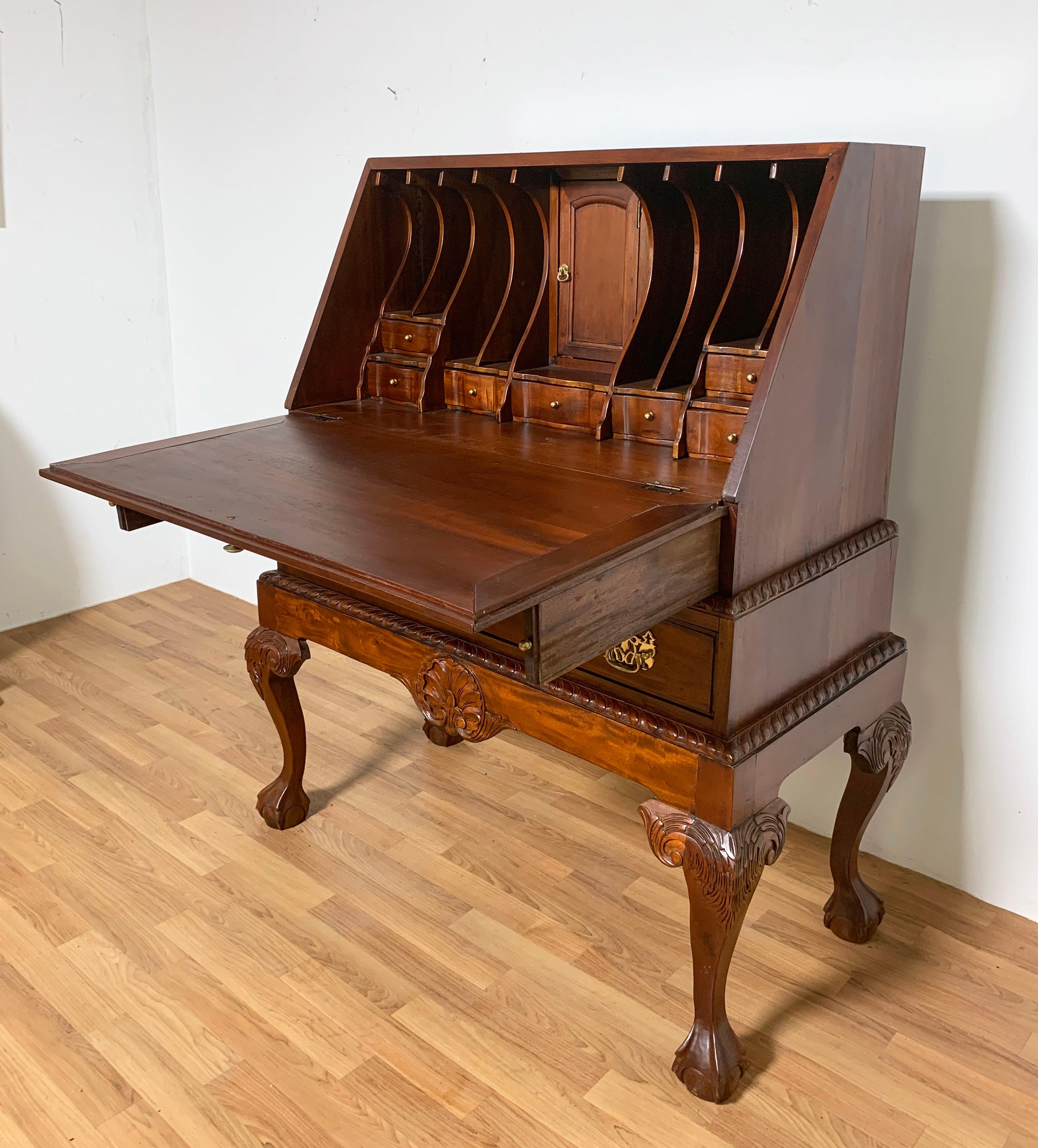 American Bespoke Queen Anne Style Mahogany Drop Front Desk on Frame
