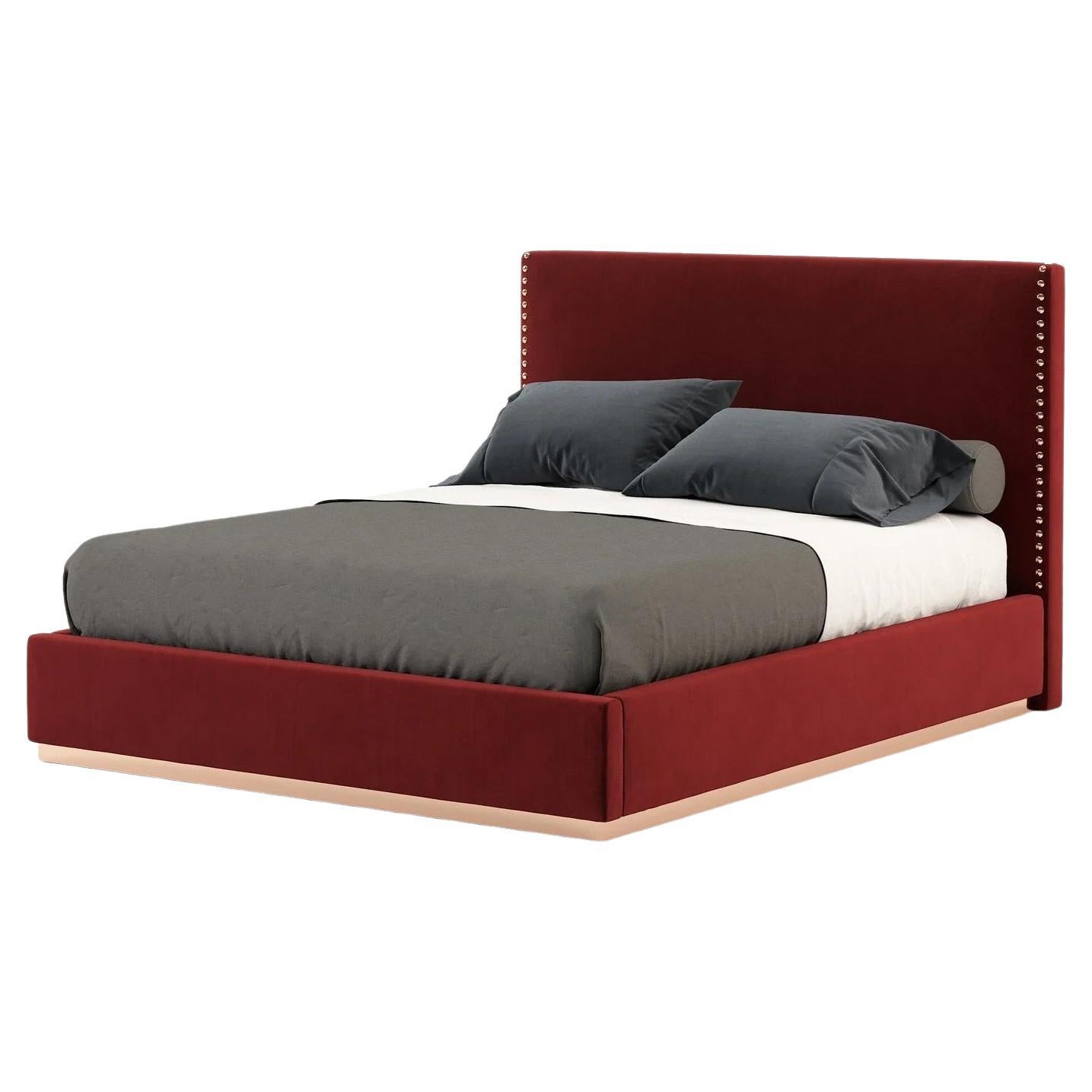 American Queen Size Bed in Custom Velvet Upholstery and Metallic