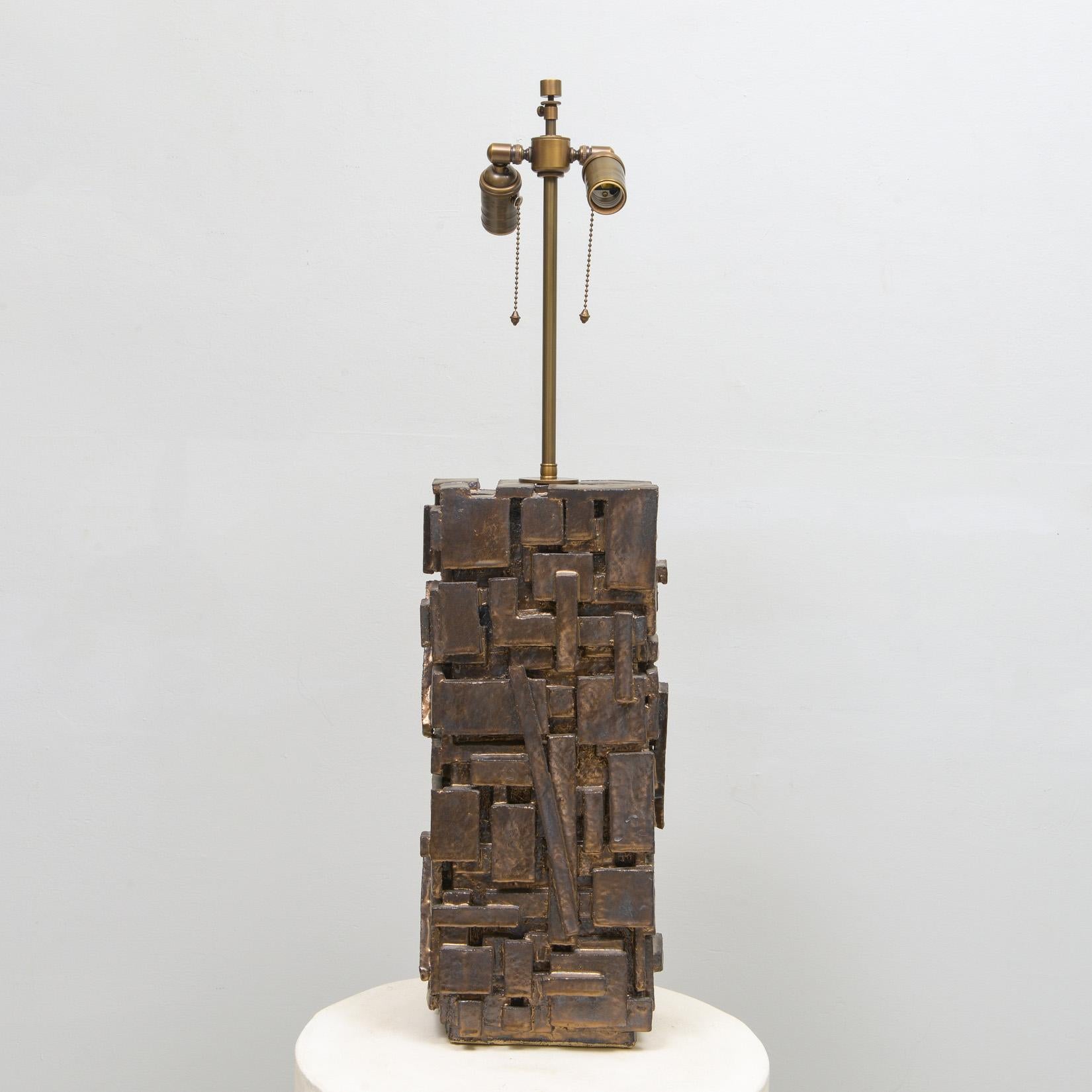 Bespoke Rectangular Sculptural Ceramic Dark Glazed Table Lamp by Shizue Imai.
The overall Height to tip of final is 33.6