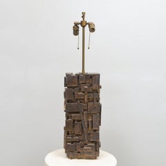 Bespoke Rectangular Sculptural Ceramic Dark Glazed Table Lamp