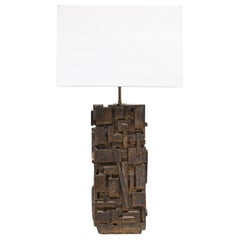 Bespoke Rectangular Sculptural Ceramic Dark Glazed Table Lamp