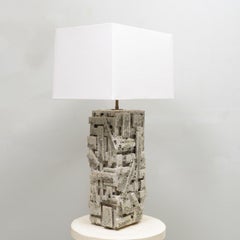 Bespoke Rectangular Sculptural Ceramic White Glazed Table Lamp