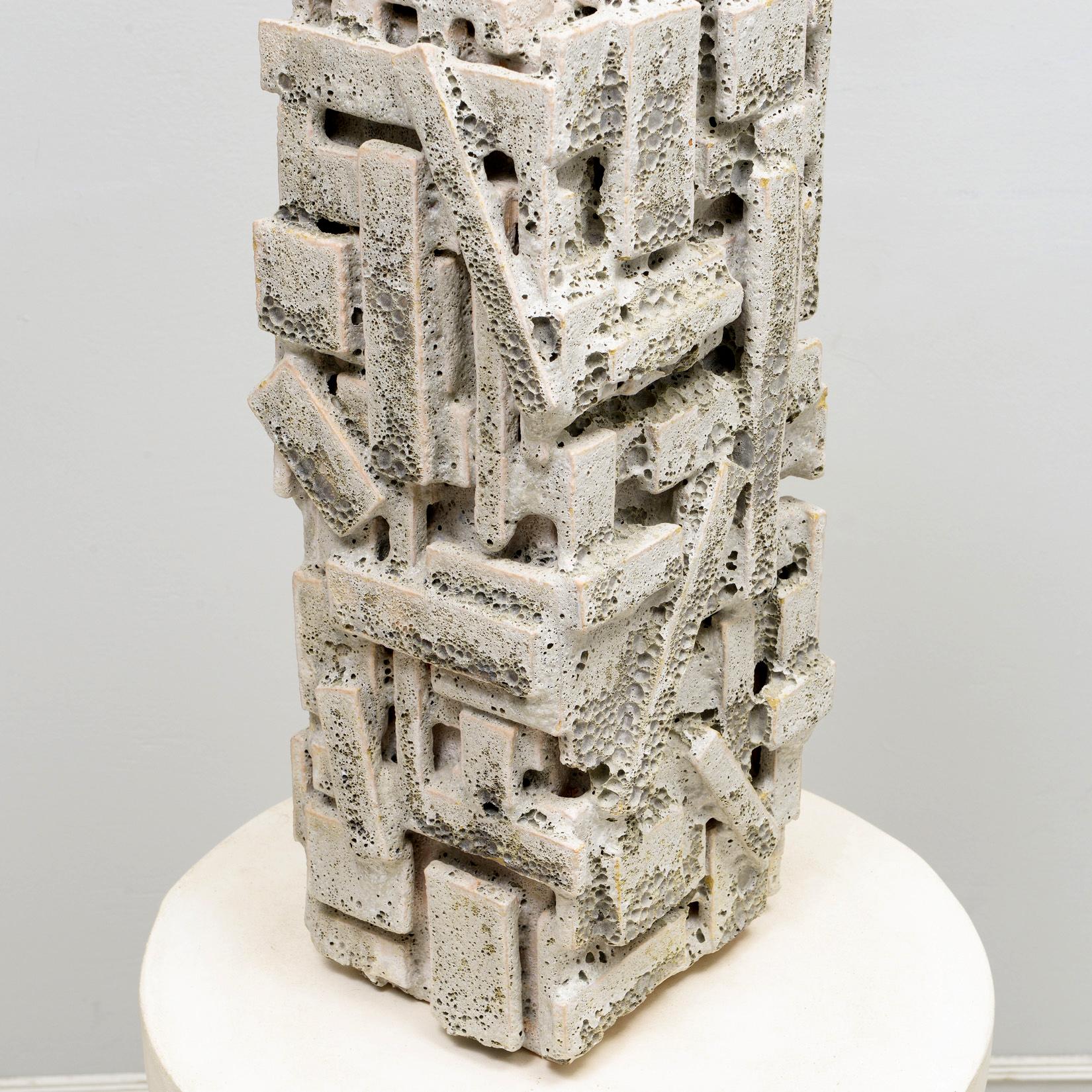 Bespoke Rectangular Sculptural Ceramic White Glazed Table Lamp In New Condition For Sale In New York, NY