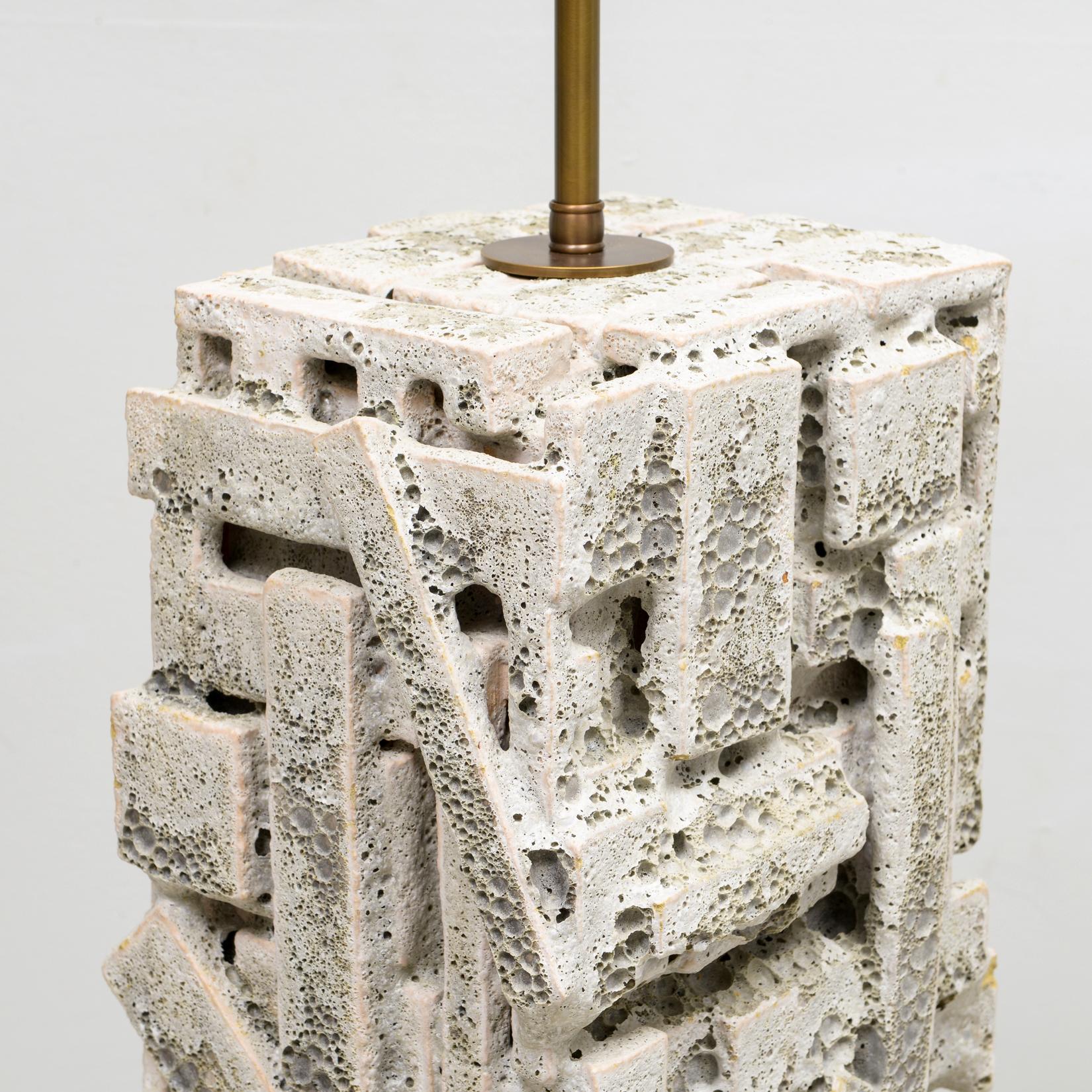Contemporary Bespoke Rectangular Sculptural Ceramic White Glazed Table Lamp For Sale