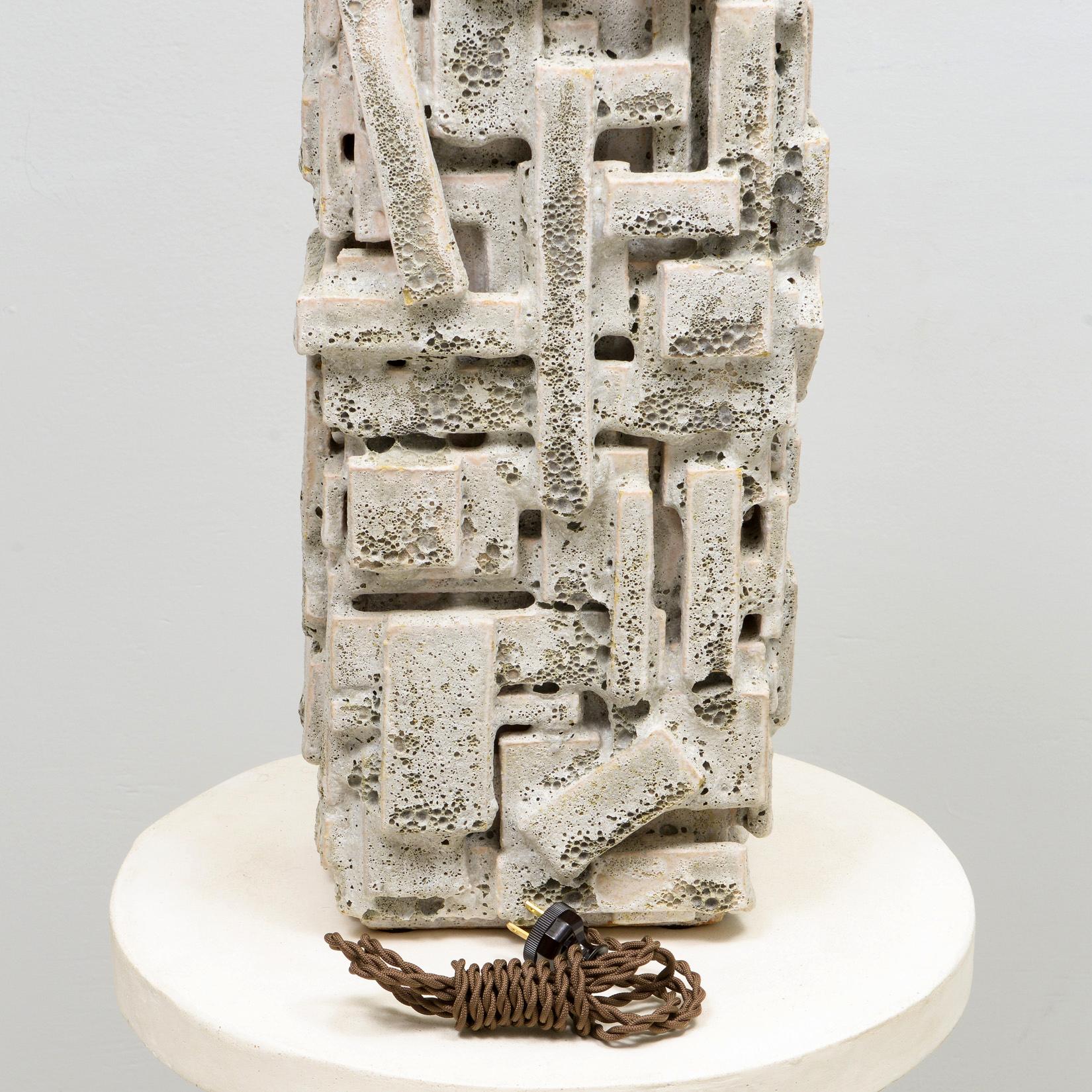 Bespoke Rectangular Sculptural Ceramic White Glazed Table Lamp For Sale 1