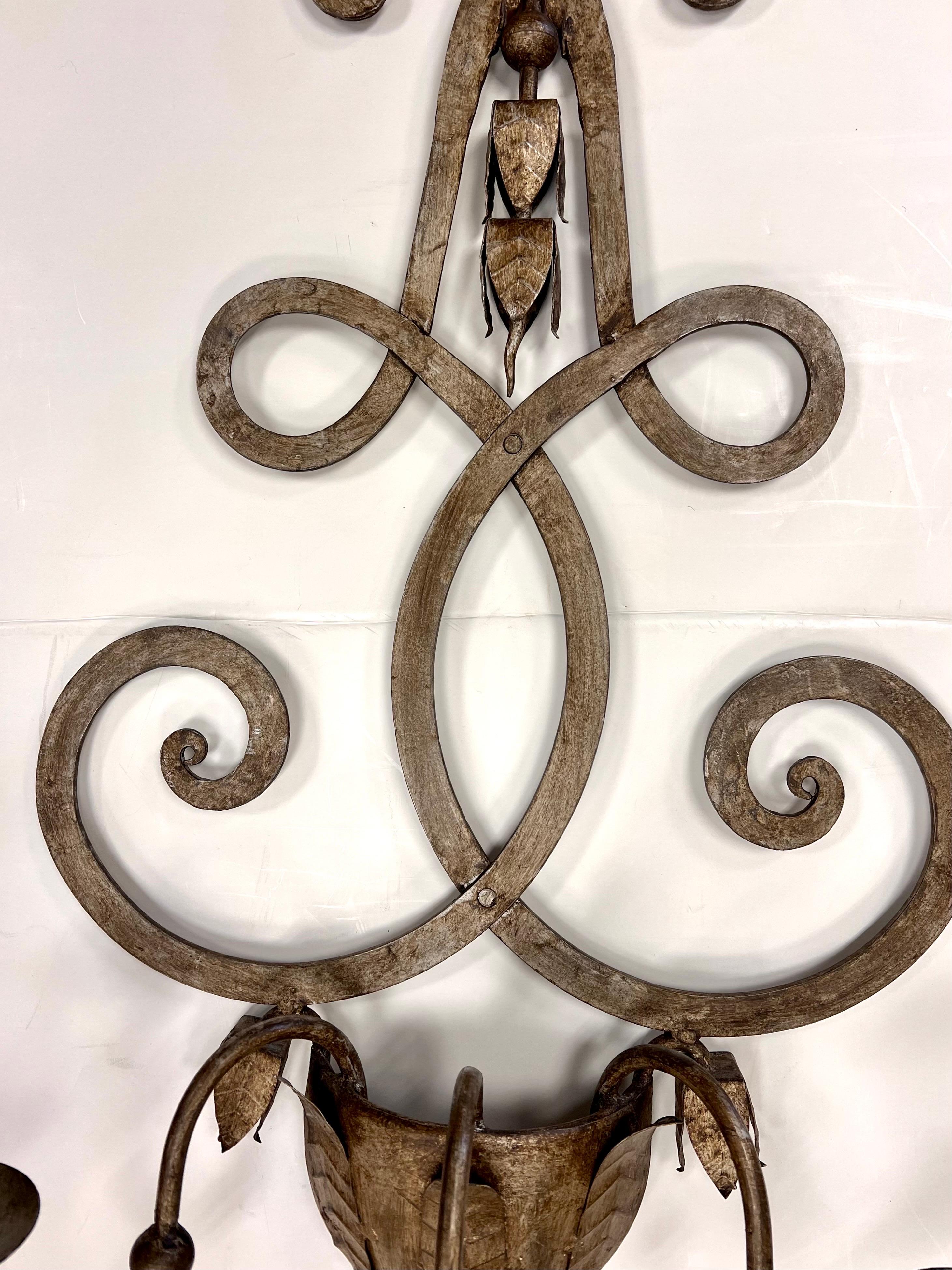 Metal Bespoke Rococo Style Large Heavy Tole Candle Wall Sconces For Sale
