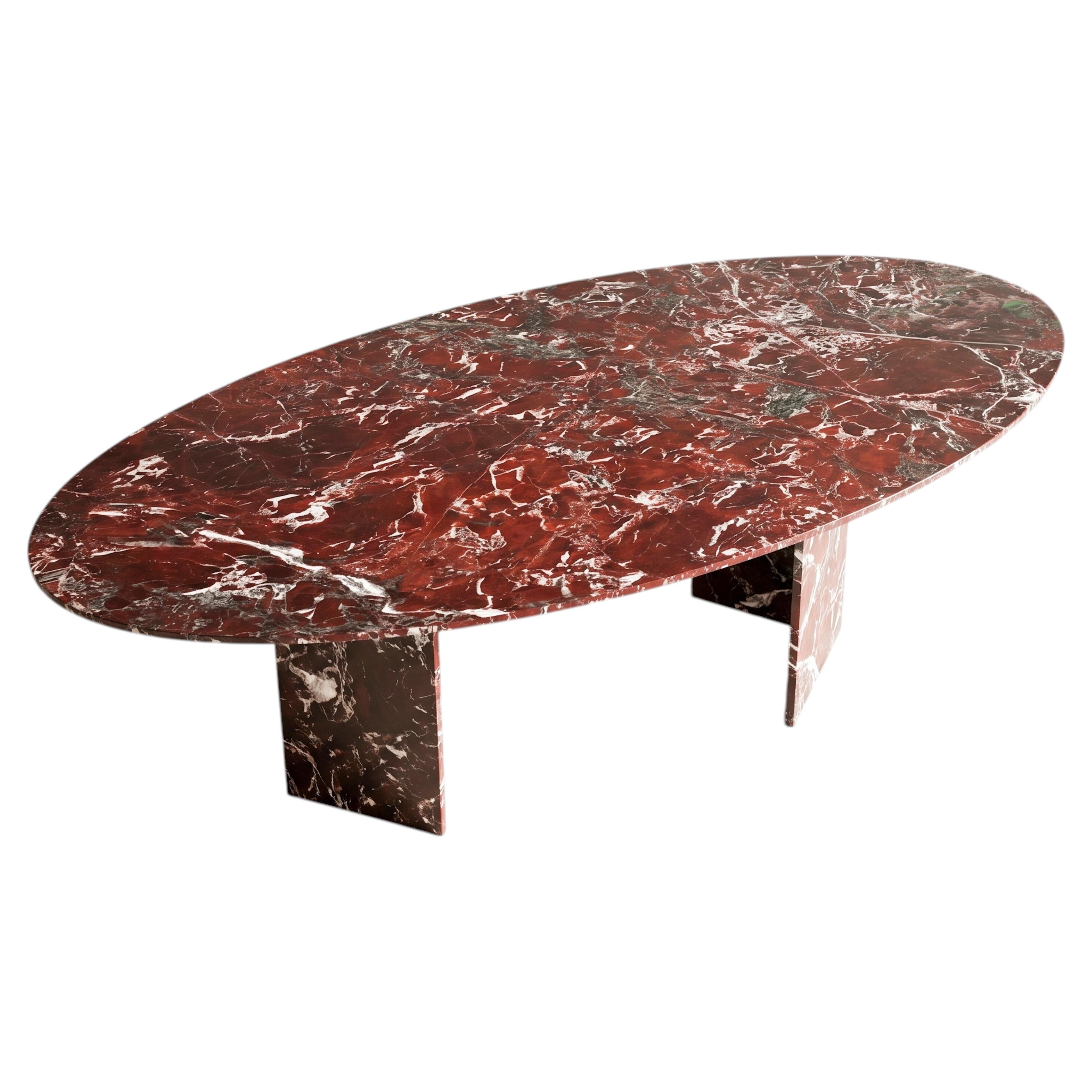 Bespoke Rosso Levanto Marble Dining Table, Minimalist Marble Base For Sale