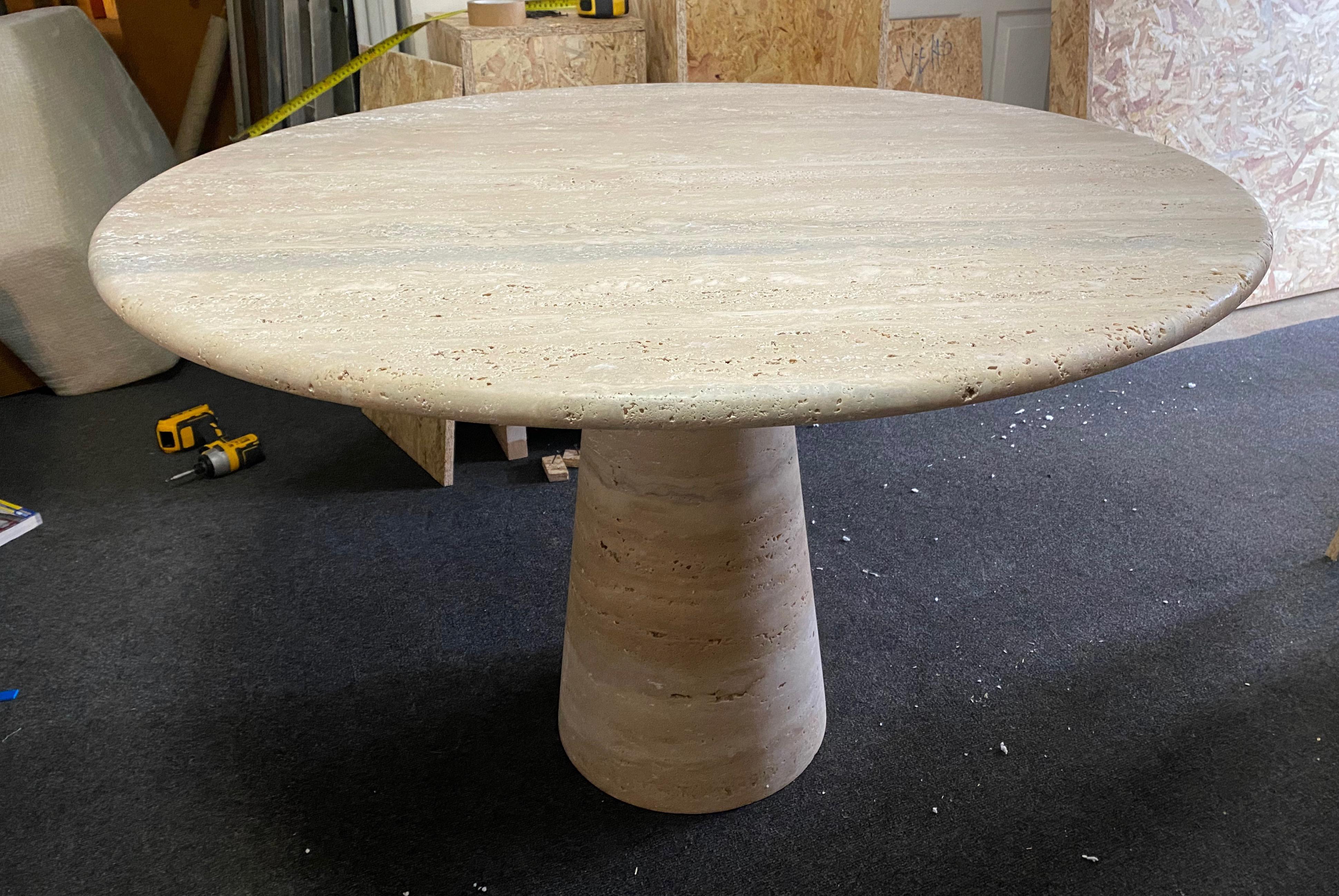 Bespoke Round Italian Dining Table in Travertine For Sale 6