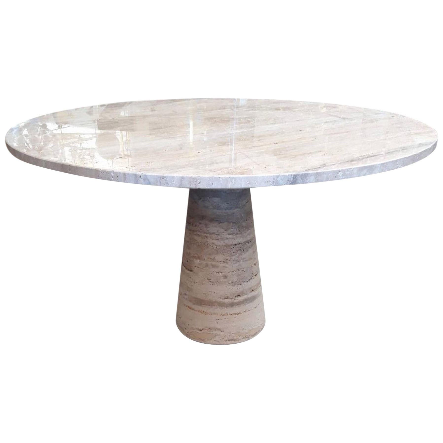 Italian Modernist Circular Travertine Top and Chrome Dining Table For