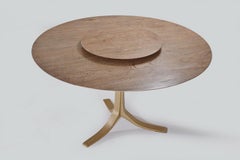Bespoke Round Table, Antique Hardwood, Brass Base by P. Tendercool