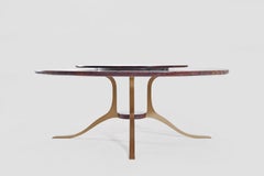 Bespoke Round Table, Reclaimed Burmese Black wood, Brass Base, by P. Tendercool