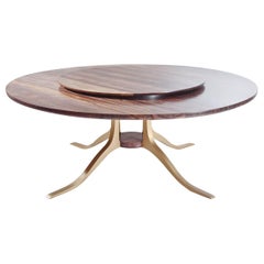 Bespoke Round Table, Reclaimed Burmese Black wood, Brass Base, by P. Tendercool