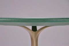 Bespoke Round Table, Wood Covered Leather, Brass Base by P. Tendercool