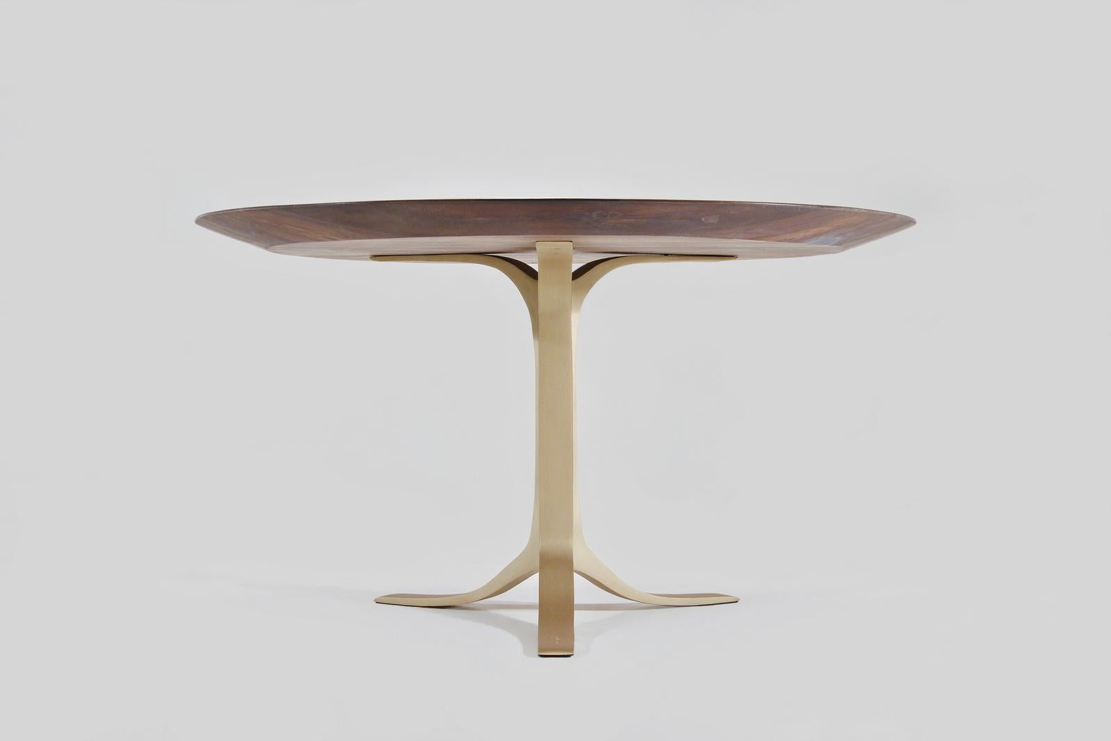 Cast Bespoke Round Table, Reclaimed Hardwood, Brass Base by P. Tendercool For Sale