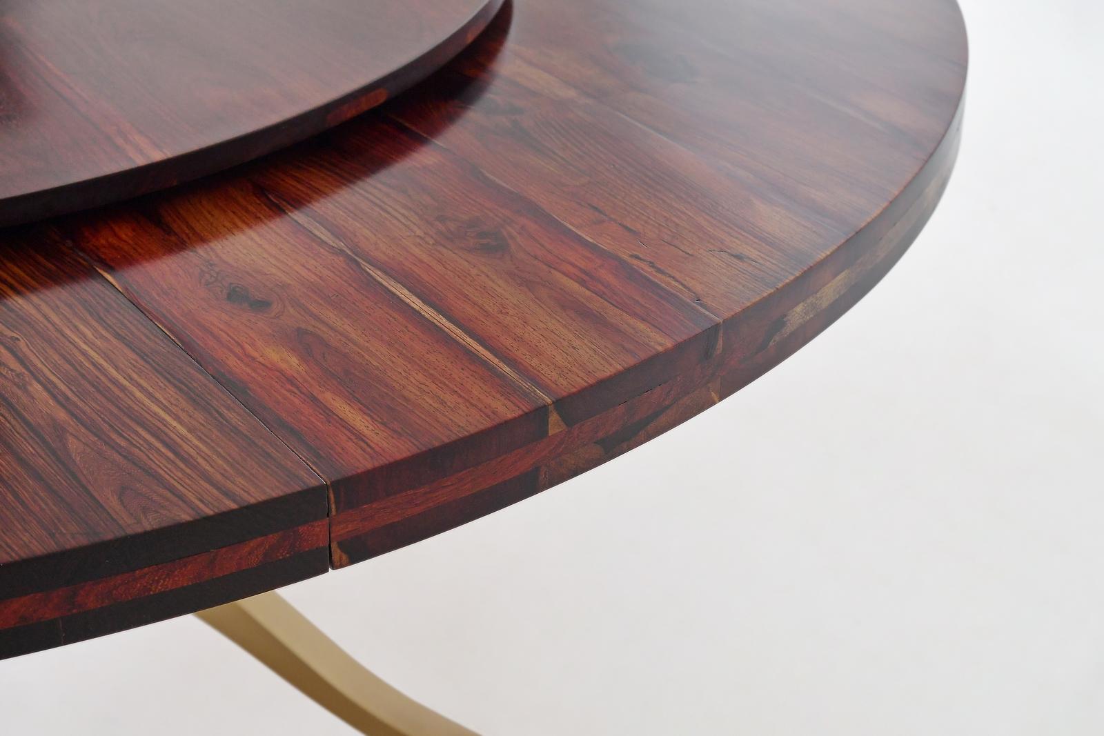 Bespoke Round Table, Reclaimed Hardwood, Brass Base by P. Tendercool For Sale 4