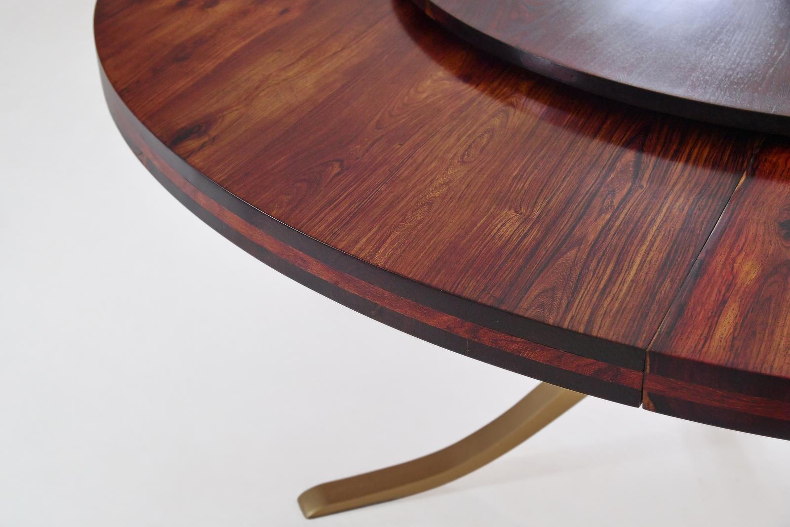 Bespoke Round Table, Reclaimed Hardwood, Brass Base by P. Tendercool For Sale 5