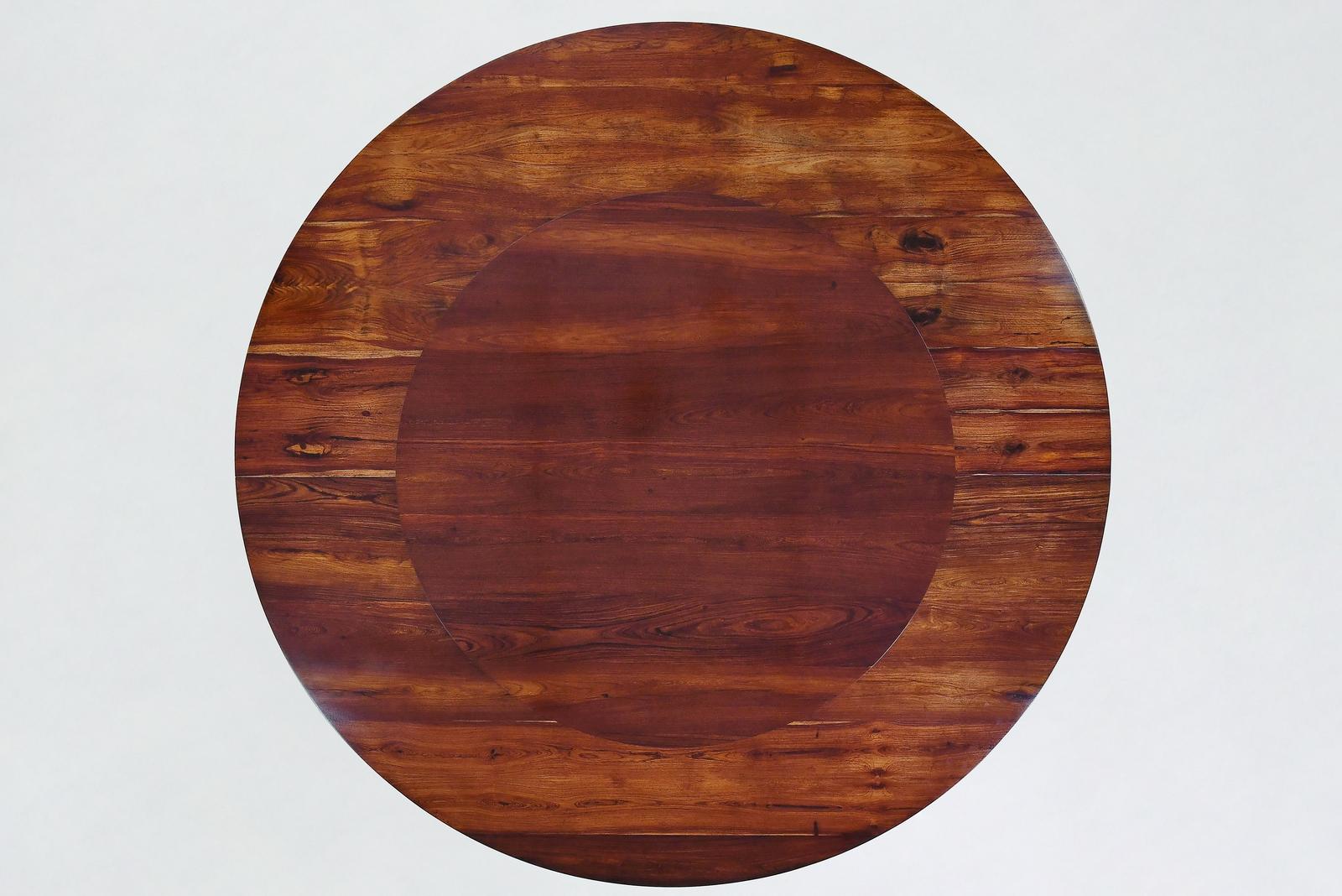 Bespoke Round Table, Reclaimed Hardwood, Brass Base by P. Tendercool For Sale 8