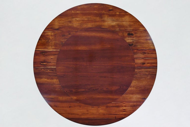 Bespoke Round Table, Reclaimed Hardwood, Brass Base by P. Tendercool, 'In-Stock' For Sale 8