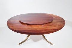 Bespoke Round Table, Reclaimed Hardwood, Brass Base by P. Tendercool
