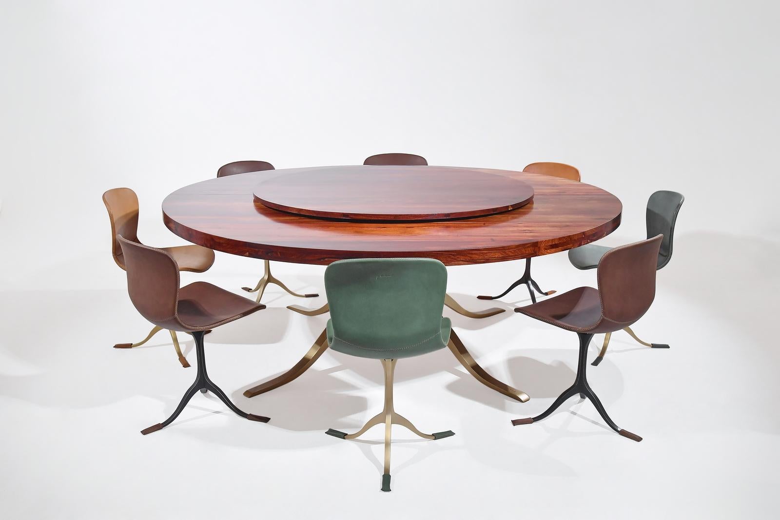 Bespoke Round Table, Reclaimed Hardwood, Brass Base by P. Tendercool In New Condition For Sale In Bangkok, TH