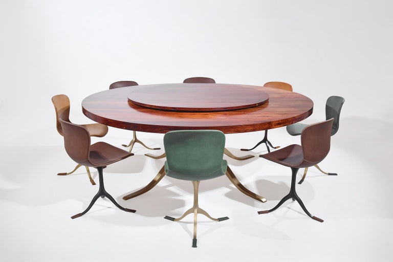Bespoke Round Table, Reclaimed Hardwood, Brass Base by P. Tendercool, 'In-Stock' In New Condition For Sale In Bangkok, TH