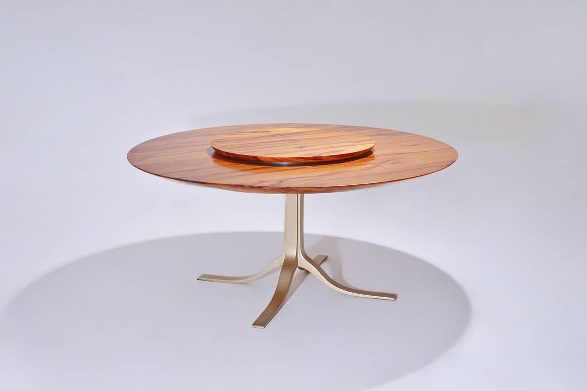 Bespoke Round Table, Reclaimed Hardwood, Brass Base by P. Tendercool  For Sale 1