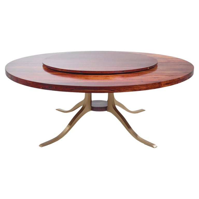 Bespoke Round Table, Reclaimed Hardwood, Brass Base by P. Tendercool, 'In-Stock' For Sale