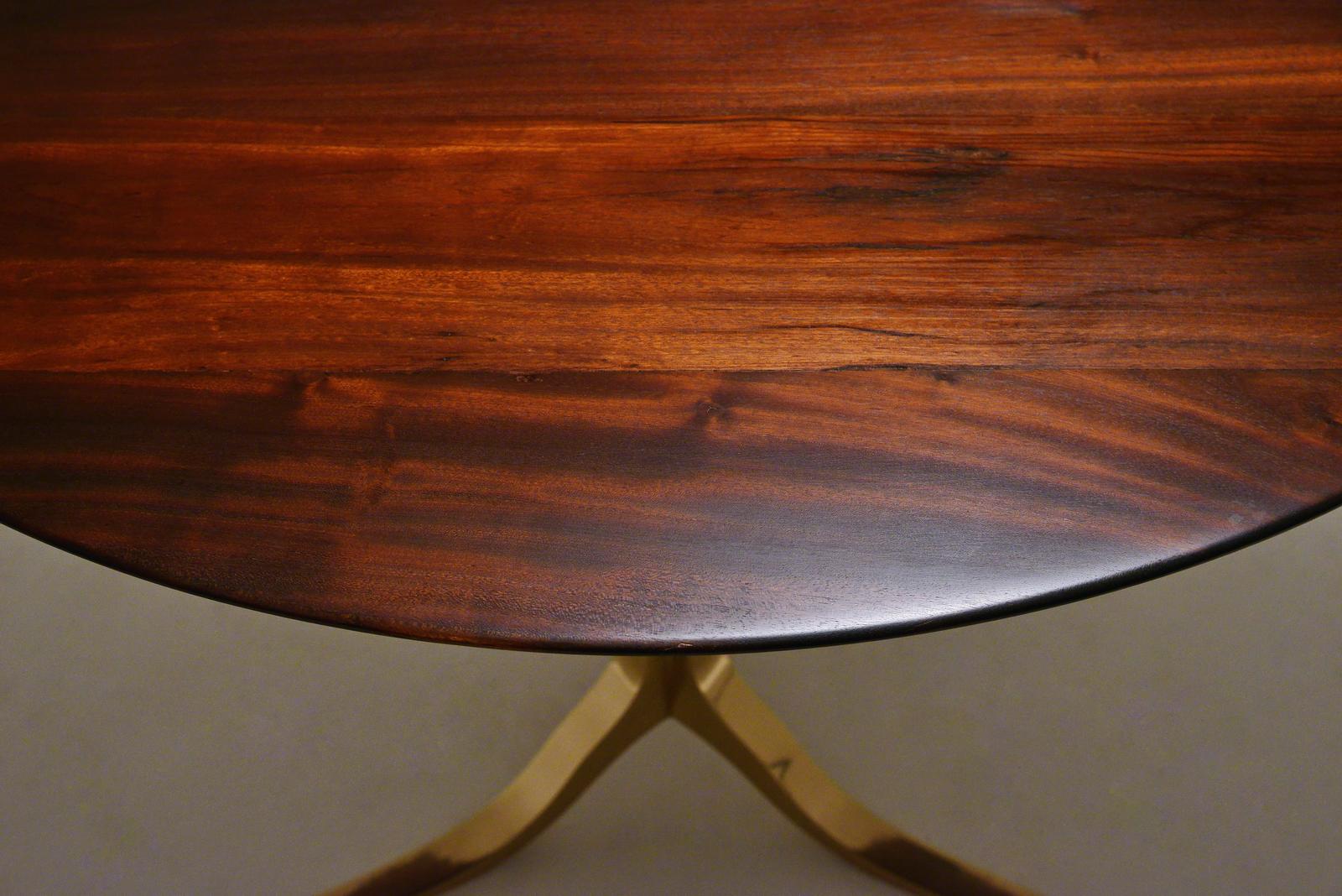 Minimalist Bespoke Round Table, Reclaimed Hardwood, Bronze Base by P. Tendercool For Sale