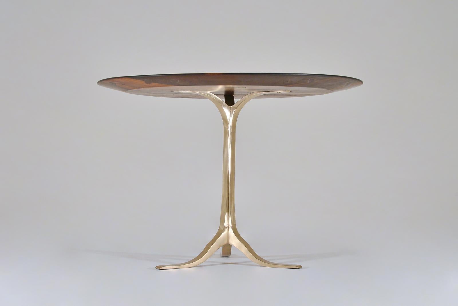 Thai Bespoke Round Table, Reclaimed Hardwood, Bronze Base by P. Tendercool in Stock For Sale