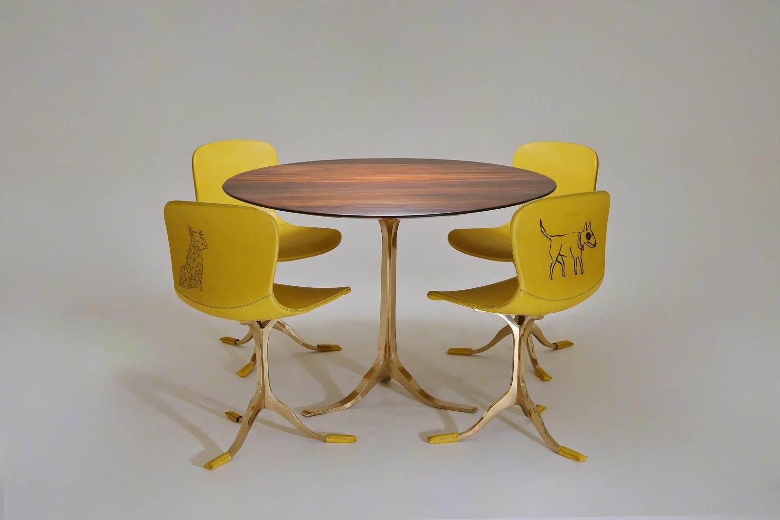 Contemporary Bespoke Round Table, Reclaimed Hardwood, Bronze Base by P. Tendercool in Stock For Sale