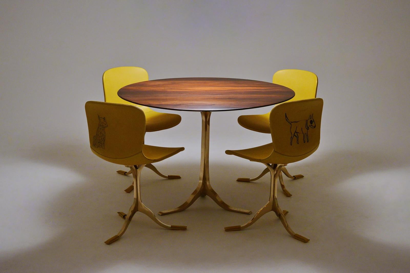 Bespoke Round Table, Reclaimed Hardwood, Bronze Base by P. Tendercool in Stock For Sale 1