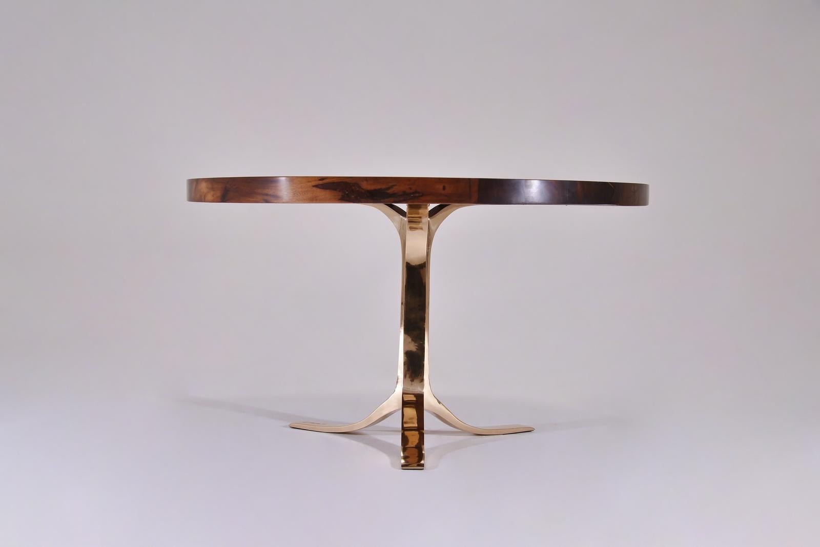 Minimalist Bespoke Round Table with Reclaimed Hardwood and Bronze Base by P. Tendercool  For Sale