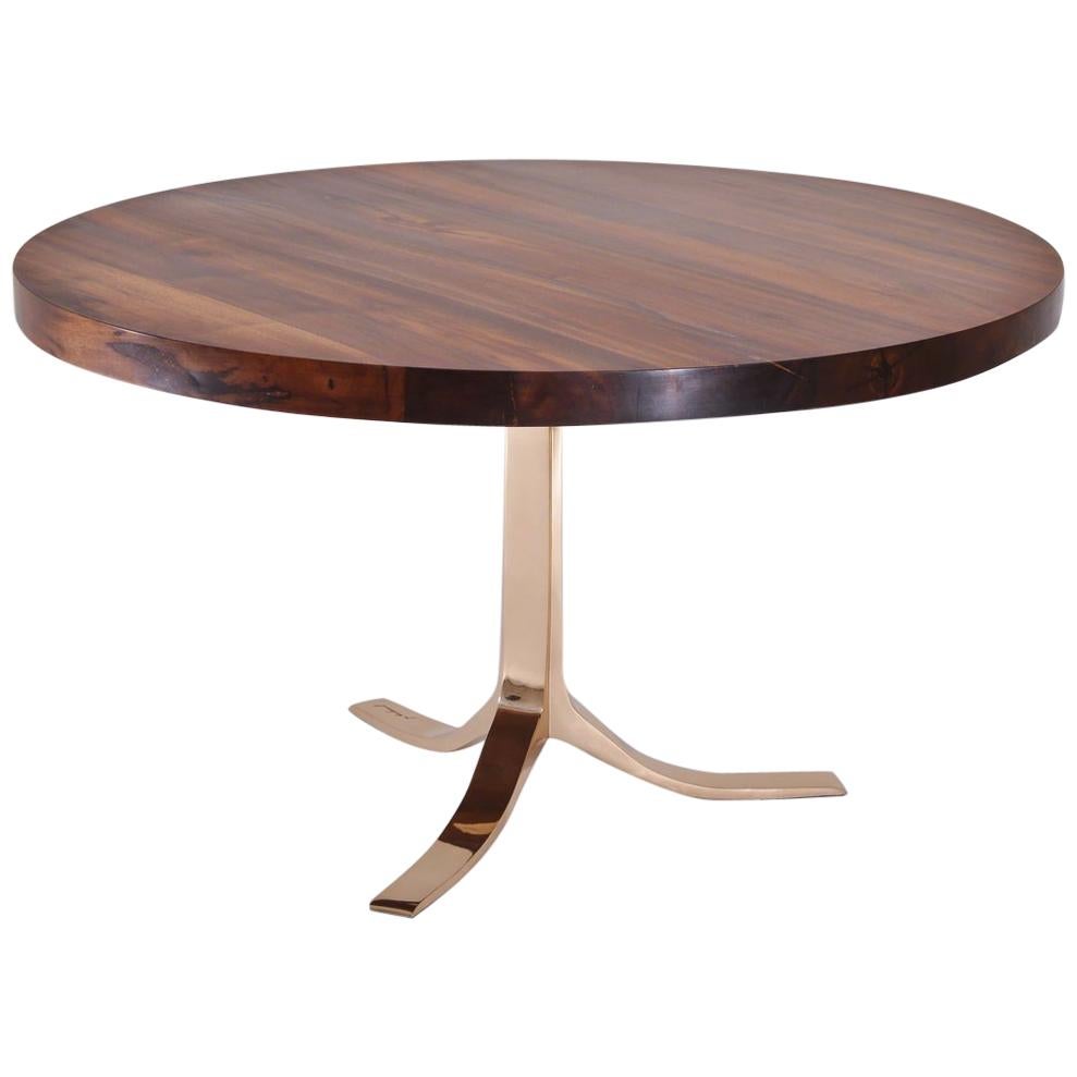 Bespoke Round Table with Reclaimed Hardwood and Bronze Base by P. Tendercool 