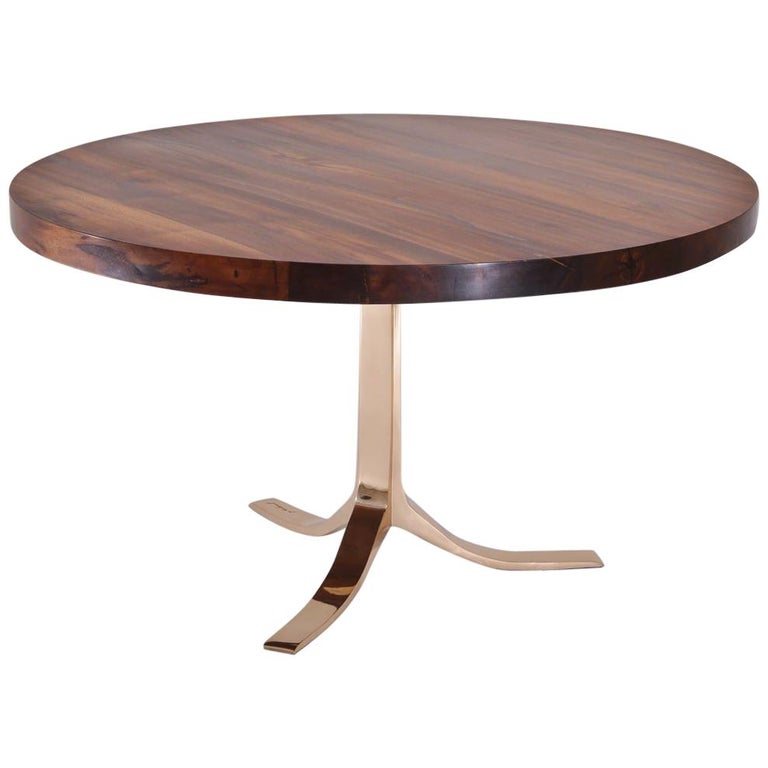 Bespoke Round Table with Reclaimed Hardwood and Bronze Base by P. Tendercool  For Sale