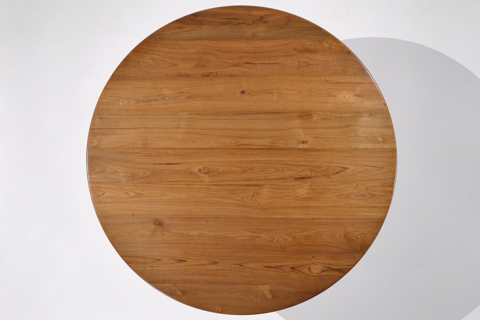 Bespoke Round Table with Wood Base, Reclaimed Teak Wood, by P. Tendercool For Sale 8