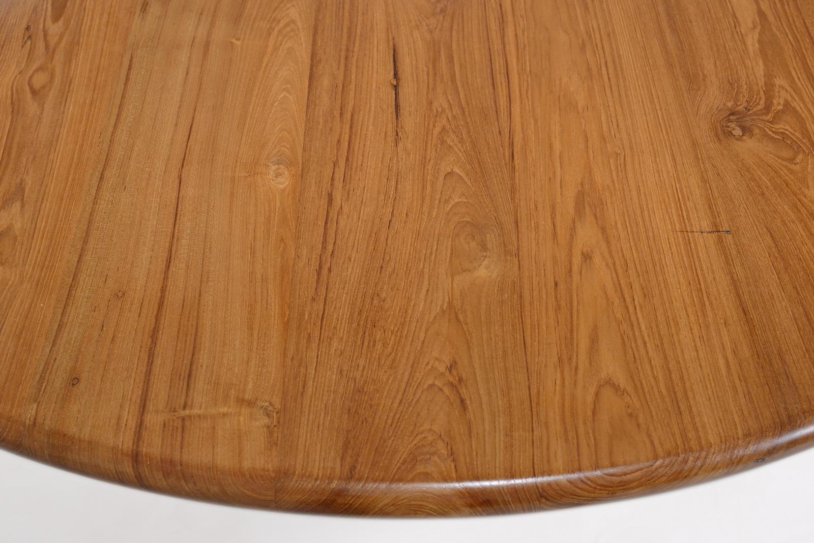 Hand-Crafted Bespoke Round Table with Wood Base, Reclaimed Teak Wood, by P. Tendercool For Sale