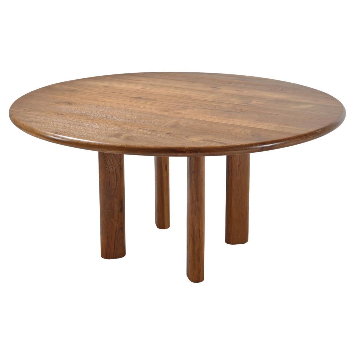 Bespoke Round Table with Wood Base, Reclaimed Teak Wood, by P. Tendercool For Sale