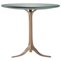 Bespoke Round Table, Wood Covered Leather, Brass Base by P. Tendercool