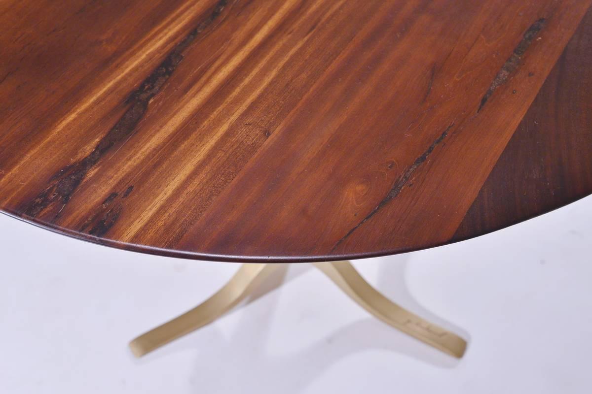 Bespoke Round Table, Reclaimed Hardwood, Brass Base by P. Tendercool For Sale 1