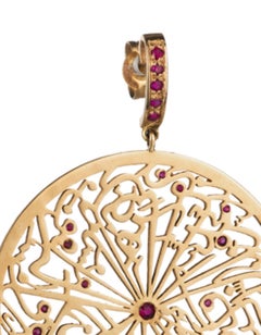 Ruby Designer Calligraphy 18 Karat Gold Talisman British Hallmark Drop Earrings