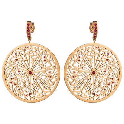 Ruby Designer Calligraphy Chain Pendant 18 Karat Gold Art Talisman ...