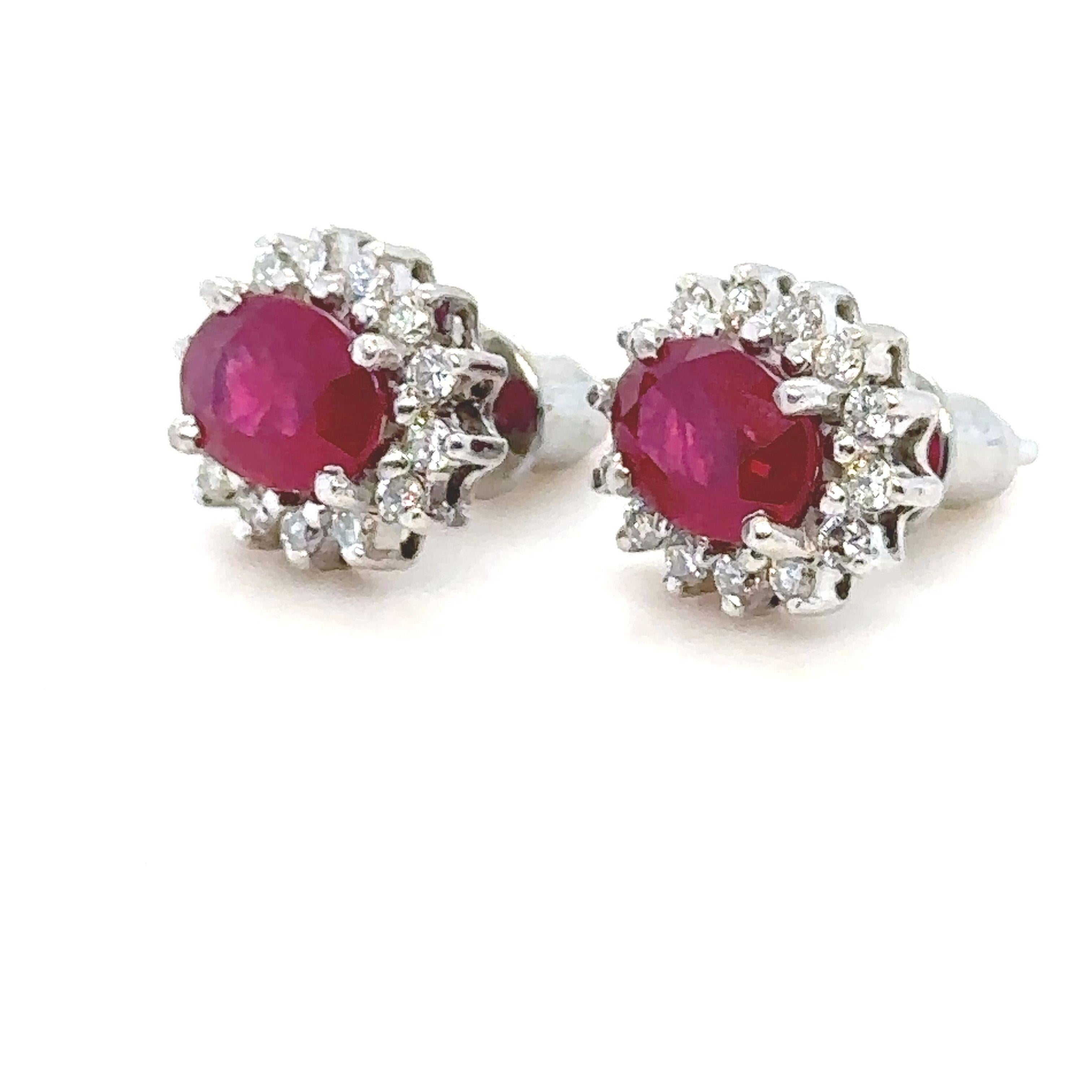 Oval Cut Bespoke Ruby & Diamond Oval Cluster Earrings 2.42ct For Sale