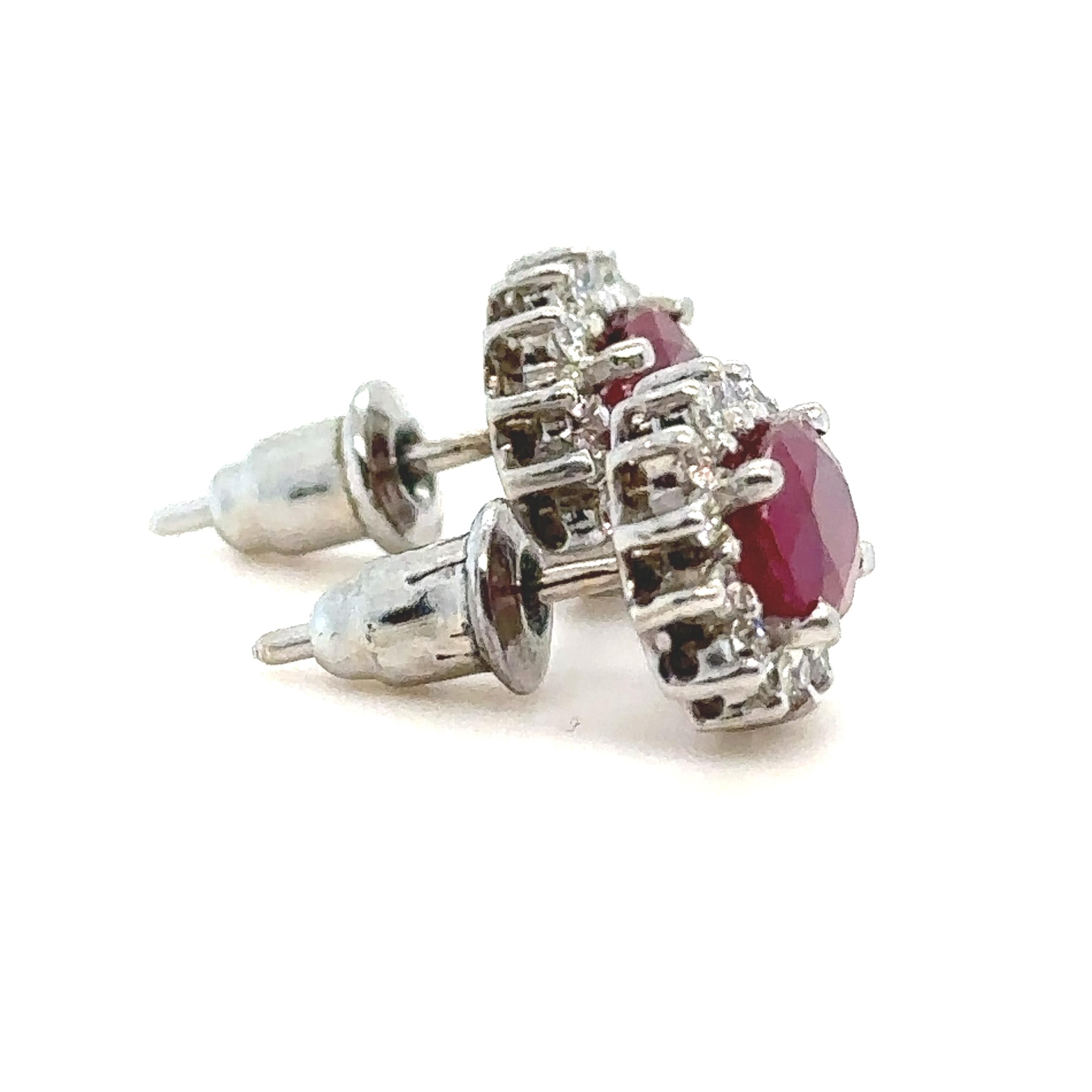 Women's Bespoke Ruby & Diamond Oval Cluster Earrings 2.42ct For Sale