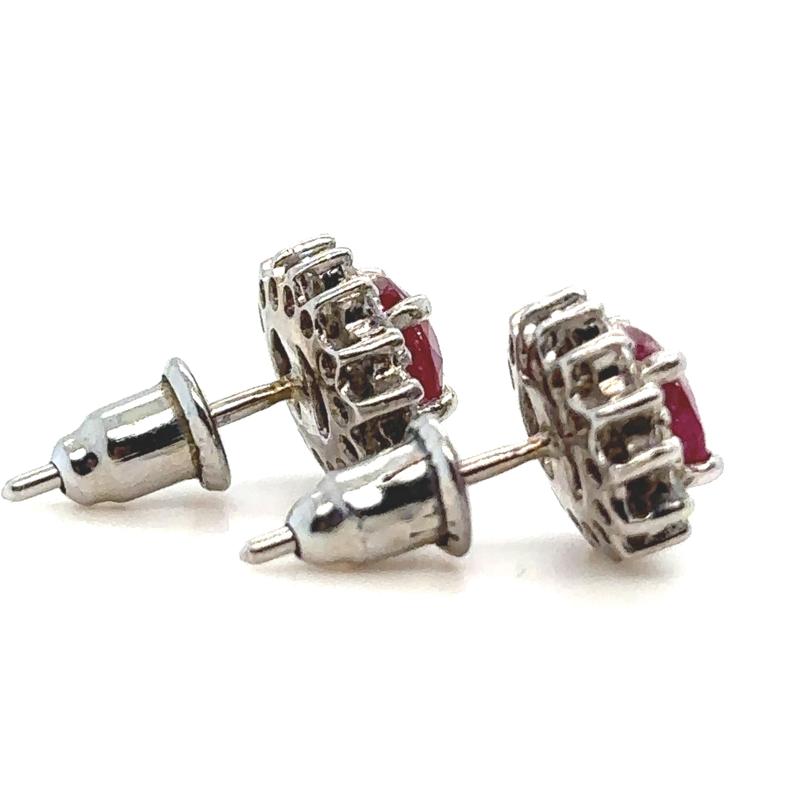 Bespoke Ruby & Diamond Oval Cluster Earrings 2.42ct For Sale 1
