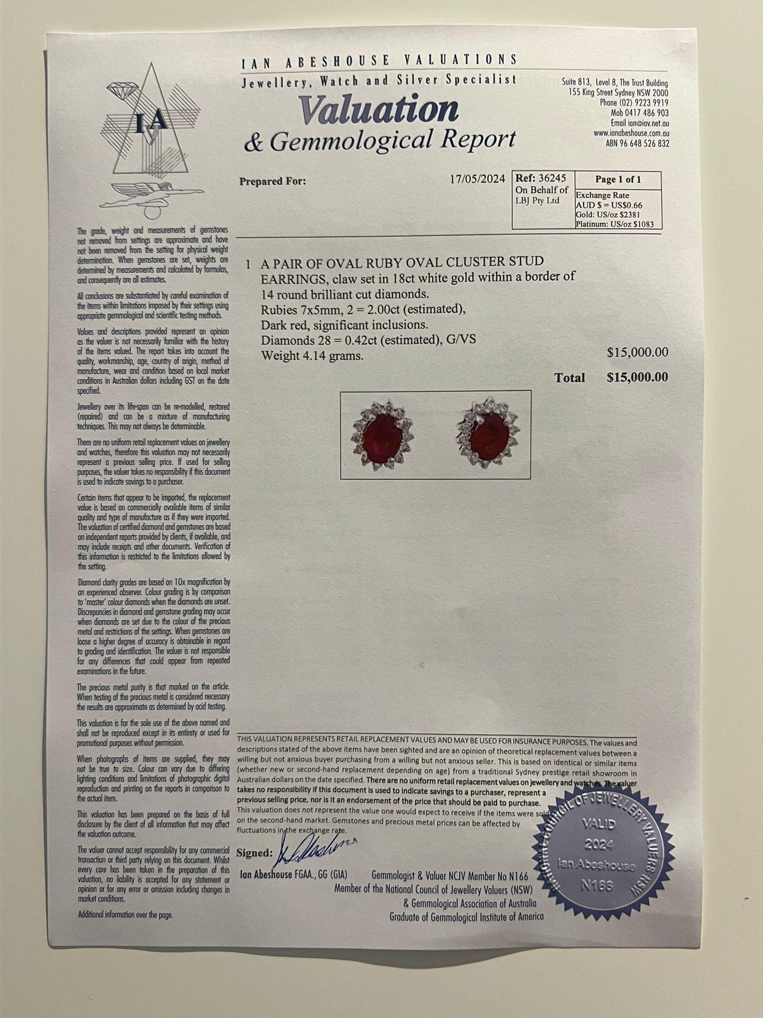 Bespoke Ruby & Diamond Oval Cluster Earrings 2.42ct For Sale 2