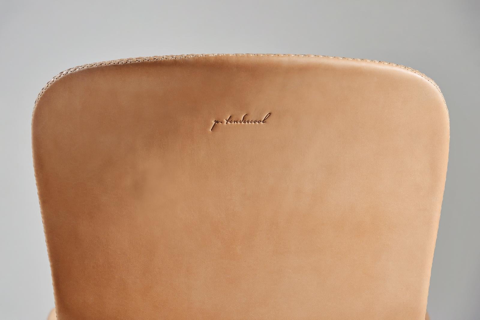 Contemporary Bespoke Sand Cast Brass Chair in Châtaigne 'Mid Brown' Leather, by P. Tendercool For Sale