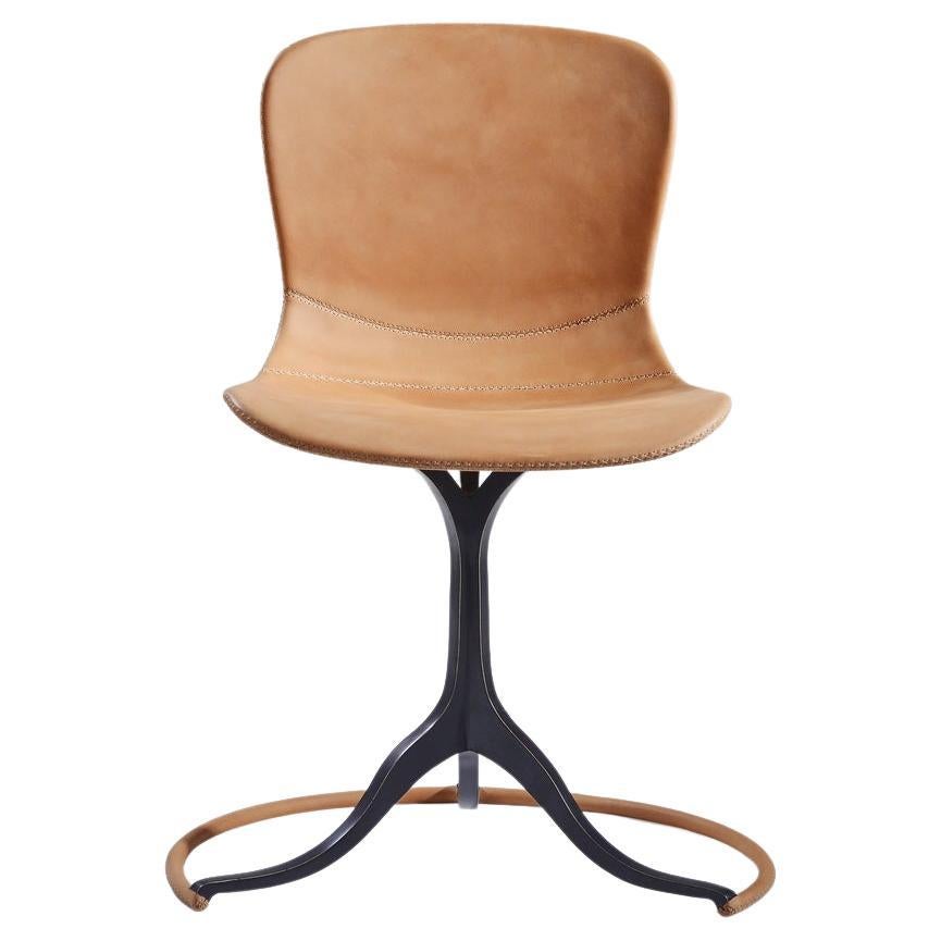 Bespoke Sand Cast Brass Chair in Châtaigne 'Mid Brown' Leather, by P. Tendercool For Sale