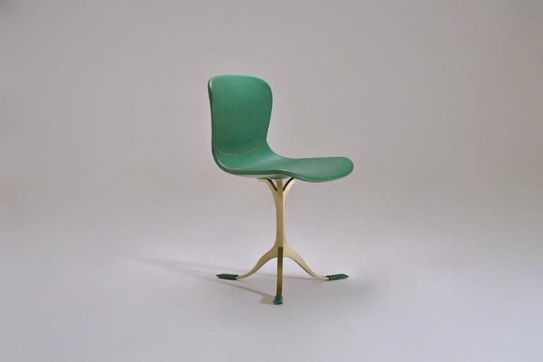 Bespoke Sand Cast Brass Chair In Emeraude Tattooed Leather Yes Tattooed