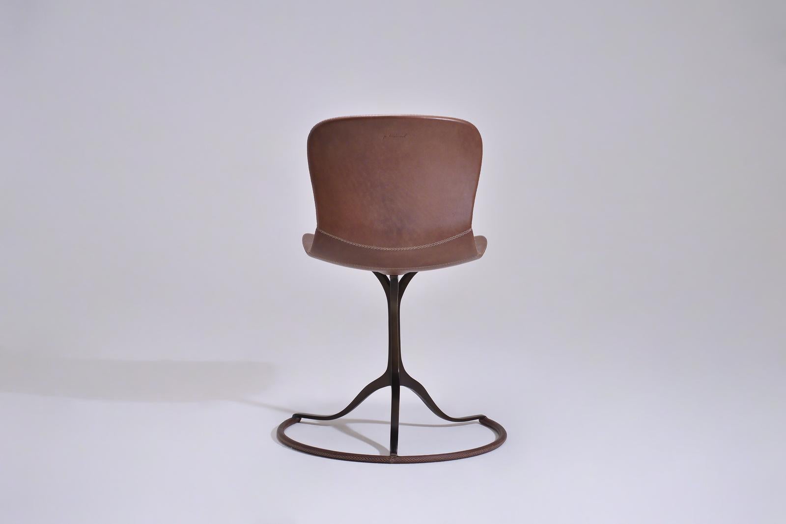 Mid-Century Modern Bespoke Sand Cast Brass Chair in Truffe Leather, by P. Tendercool For Sale