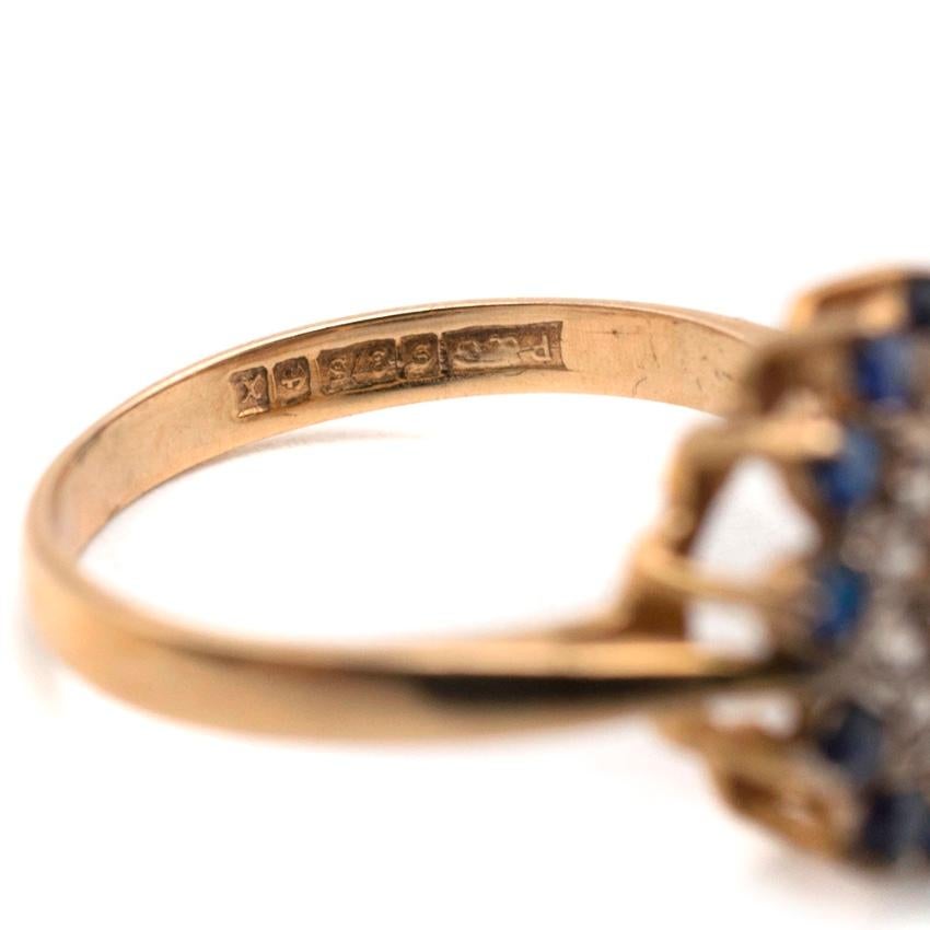 Women's or Men's Bespoke Sapphire and Diamond Cluster Gold Ring Ring - Size 7 For Sale